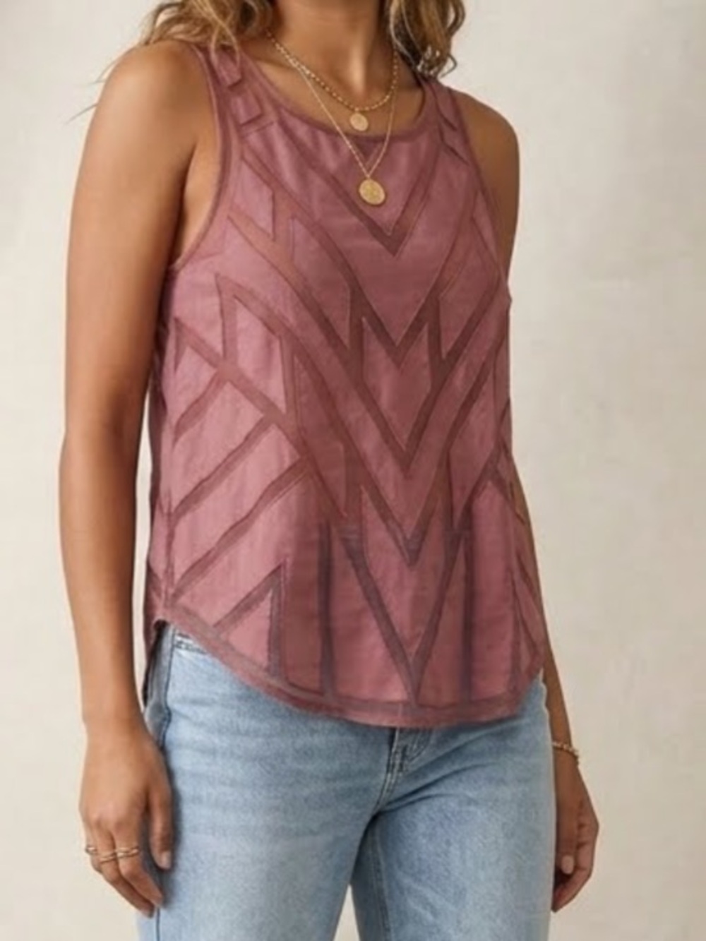 FREE PEOPLE Ethereal Days Ginger Sheer Panel Boho Tank Burgundy Small